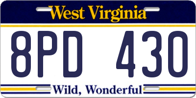 WV license plate 8PD430