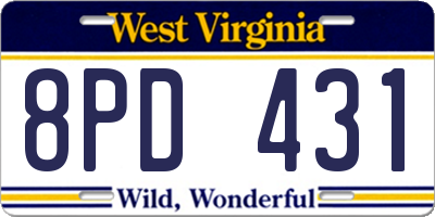 WV license plate 8PD431