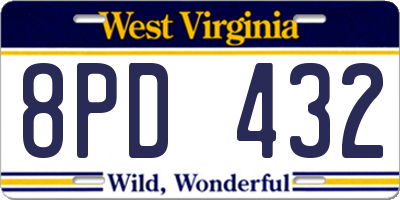 WV license plate 8PD432