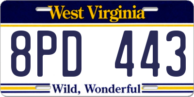 WV license plate 8PD443