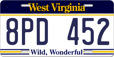 WV license plate 8PD452