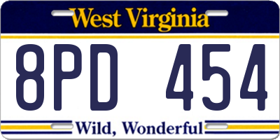 WV license plate 8PD454