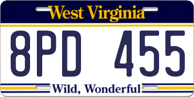 WV license plate 8PD455