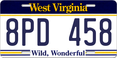 WV license plate 8PD458