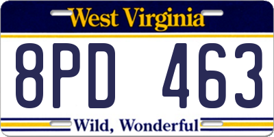 WV license plate 8PD463