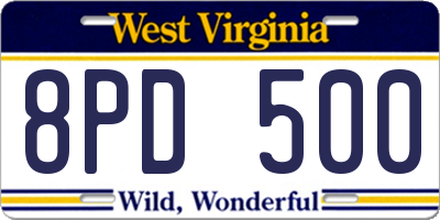 WV license plate 8PD500