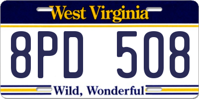 WV license plate 8PD508
