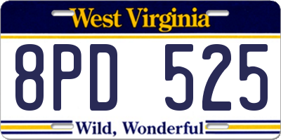 WV license plate 8PD525
