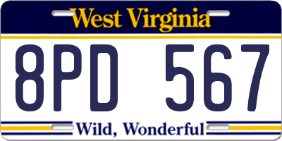 WV license plate 8PD567