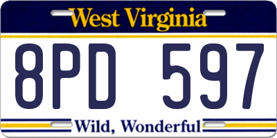 WV license plate 8PD597