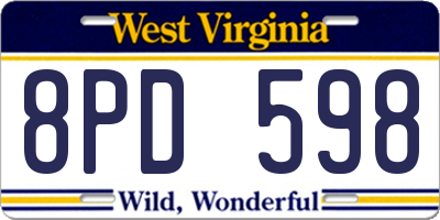 WV license plate 8PD598