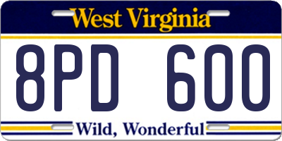 WV license plate 8PD600