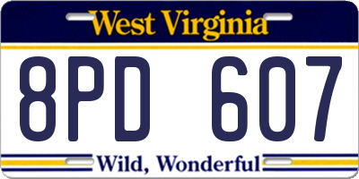 WV license plate 8PD607