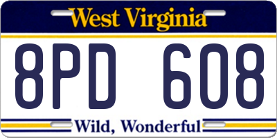 WV license plate 8PD608
