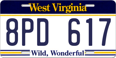 WV license plate 8PD617