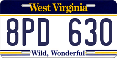 WV license plate 8PD630
