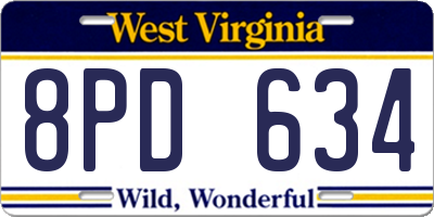 WV license plate 8PD634