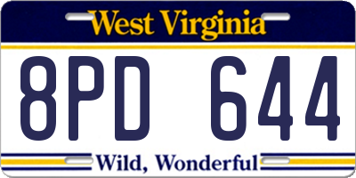 WV license plate 8PD644