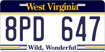 WV license plate 8PD647