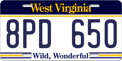 WV license plate 8PD650