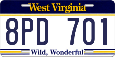 WV license plate 8PD701