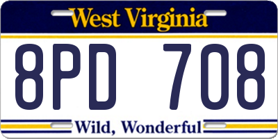WV license plate 8PD708