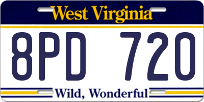 WV license plate 8PD720