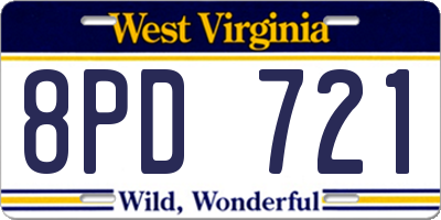 WV license plate 8PD721