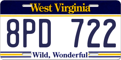 WV license plate 8PD722