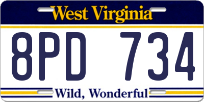 WV license plate 8PD734