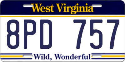WV license plate 8PD757