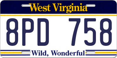 WV license plate 8PD758