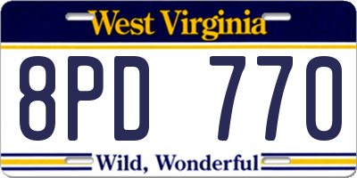 WV license plate 8PD770