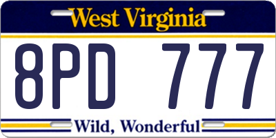 WV license plate 8PD777