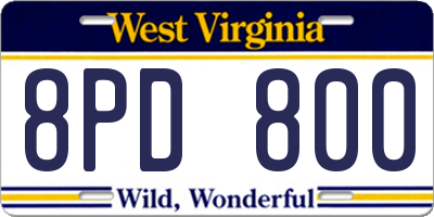 WV license plate 8PD800