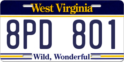 WV license plate 8PD801