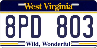 WV license plate 8PD803