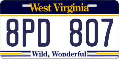 WV license plate 8PD807