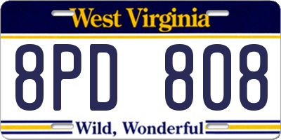 WV license plate 8PD808