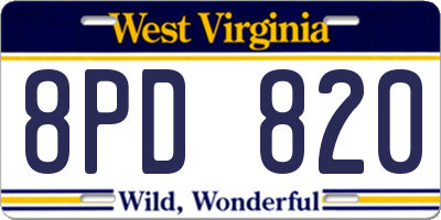 WV license plate 8PD820