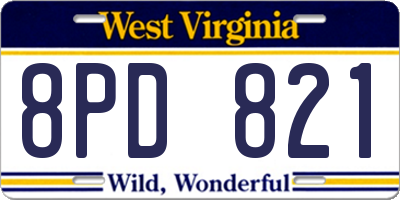 WV license plate 8PD821