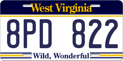 WV license plate 8PD822