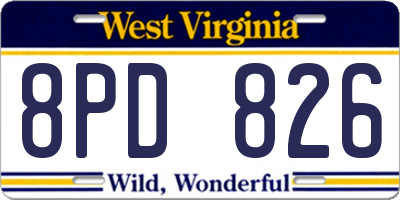 WV license plate 8PD826