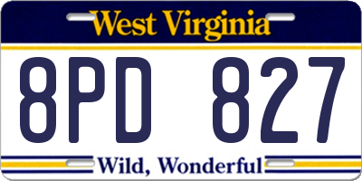 WV license plate 8PD827