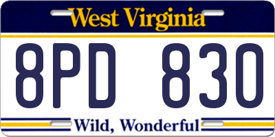 WV license plate 8PD830