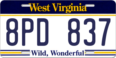 WV license plate 8PD837