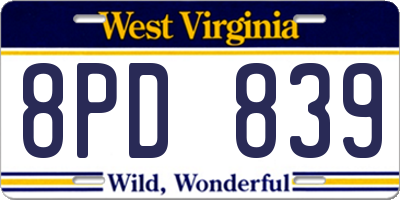WV license plate 8PD839