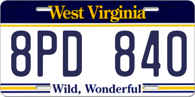 WV license plate 8PD840
