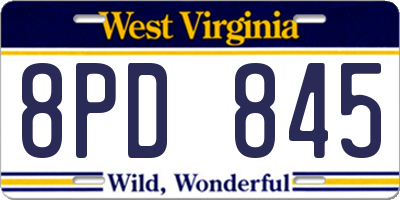 WV license plate 8PD845
