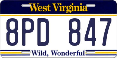 WV license plate 8PD847